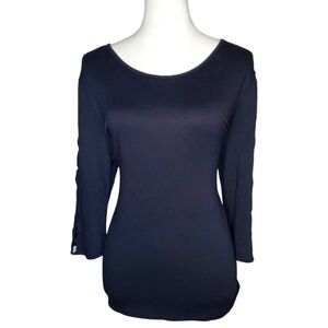 🦋Bobeau Jet Black Scoop Neck Top With Criss Cross 3/4 Length Cut Out Sleeves